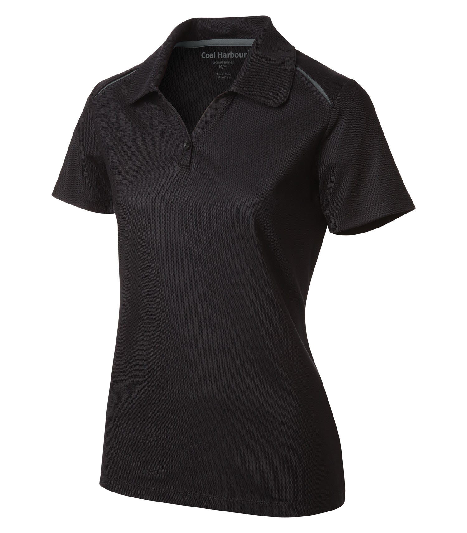 COAL HARBOUR® SNAG RESISTANT CONTRAST INSET LADIES' POLO — Black/Coal Grey