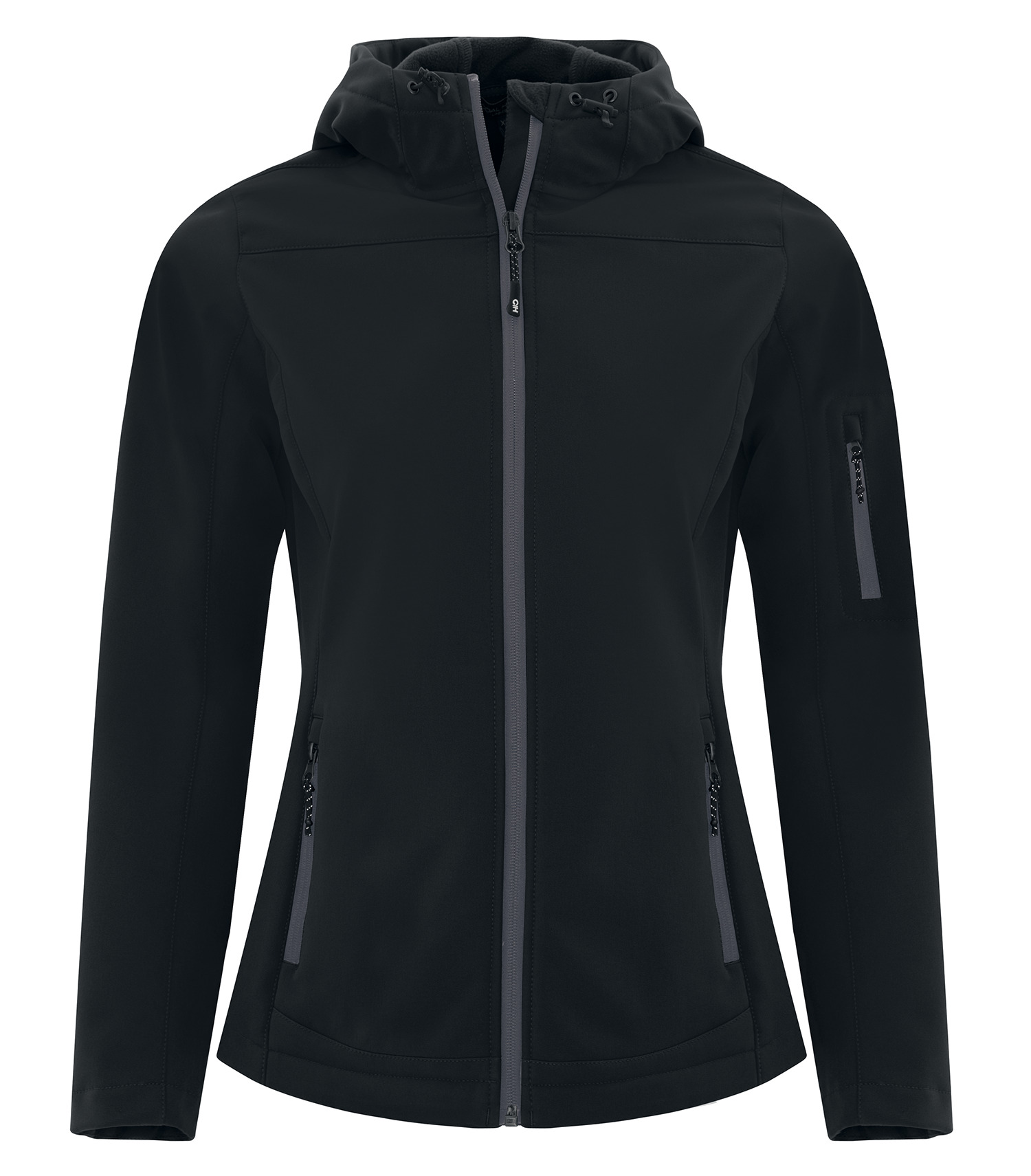 Coal Harbour® L7605 COAL HARBOUR® EVERYDAY HOODED WATER REPELLENT STRETCH SOFT SHELL LADIES' JACKET — Black