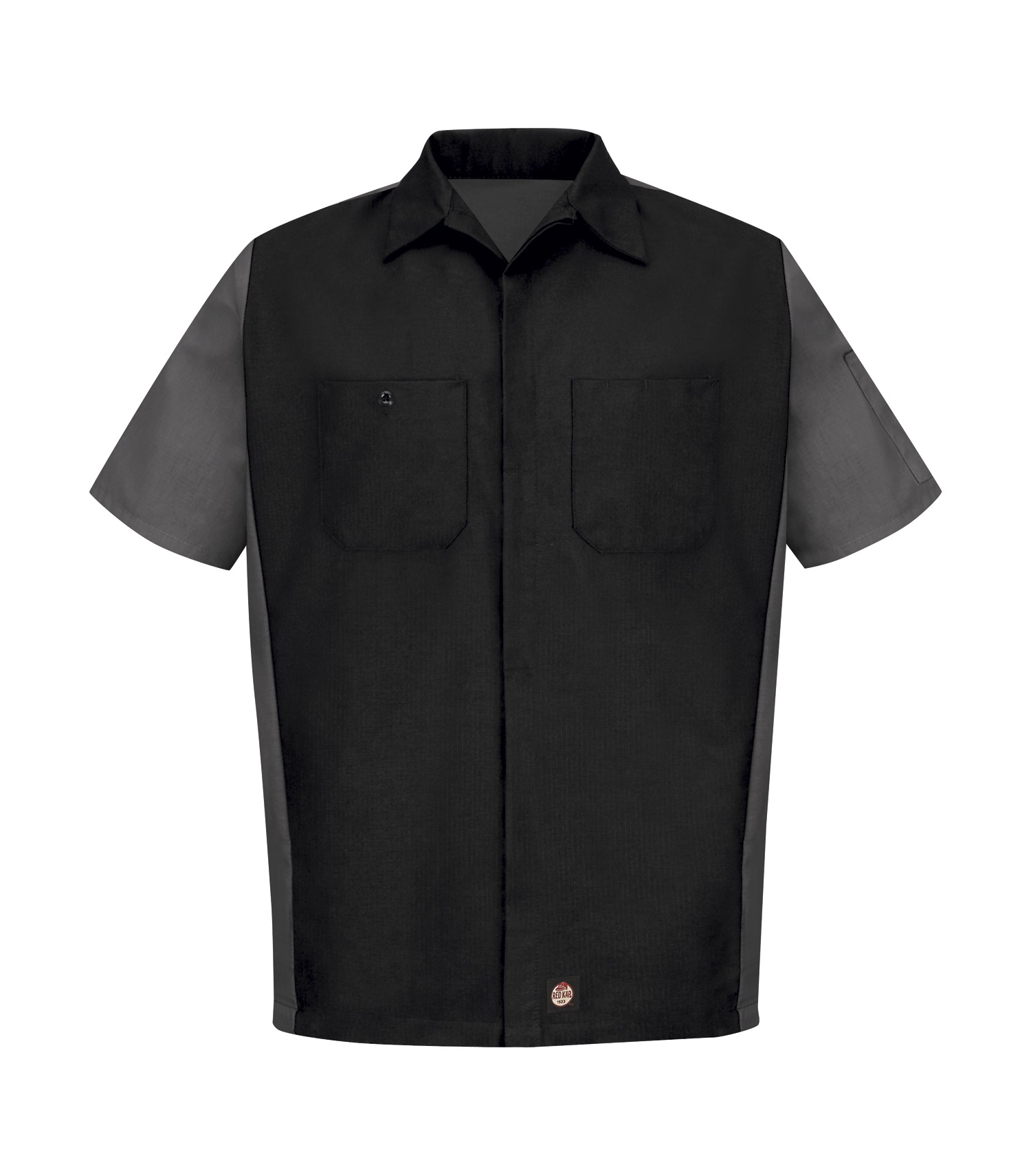 RED KAP® SHORT SLEEVE WOVEN CREW SHIRT — Black/Charcoal